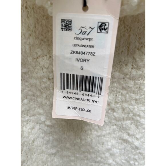 Cinq a Sept Leya Ivory Cream Alpaca Wool Blend Off Shoulder Sweater Size S NWT - Picture 3 of 9